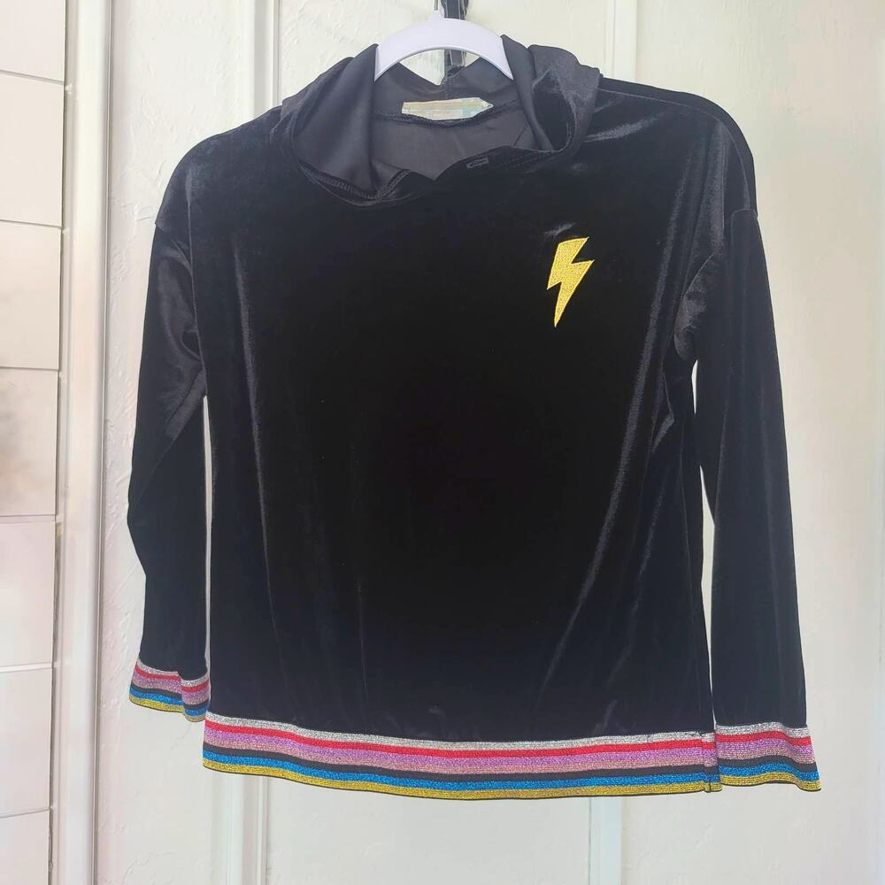 Vintage Havana size extra small velour black hoodie rainbow trim # 154